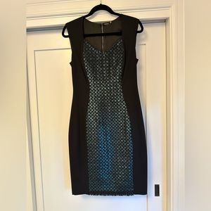Elie Tahari Womens Back Zip Sleeveless V Neck Sequin Trim Sheath Dress